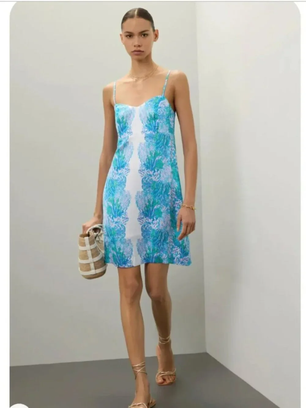 Lilly Pulitzer Gillian Satin Slip Mini Dress Las Olas Aqua blue coral print 6 - Picture 1 of 9